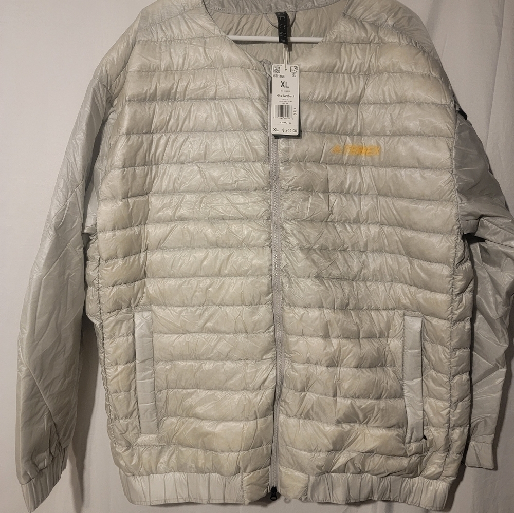 Mens Adidas Terrex Metal Gray Hike Bomber Down Jacket Size XL